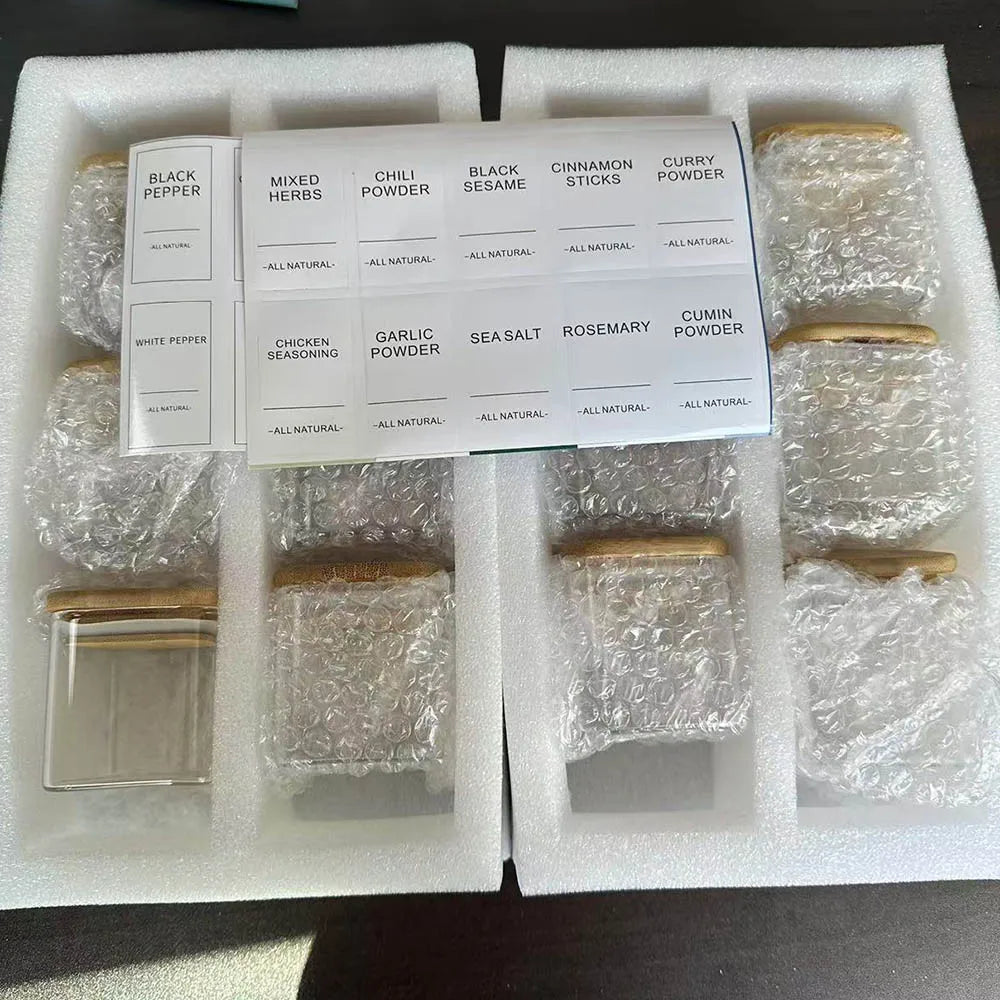 Glass Spice Jar Set with Bamboo Lids