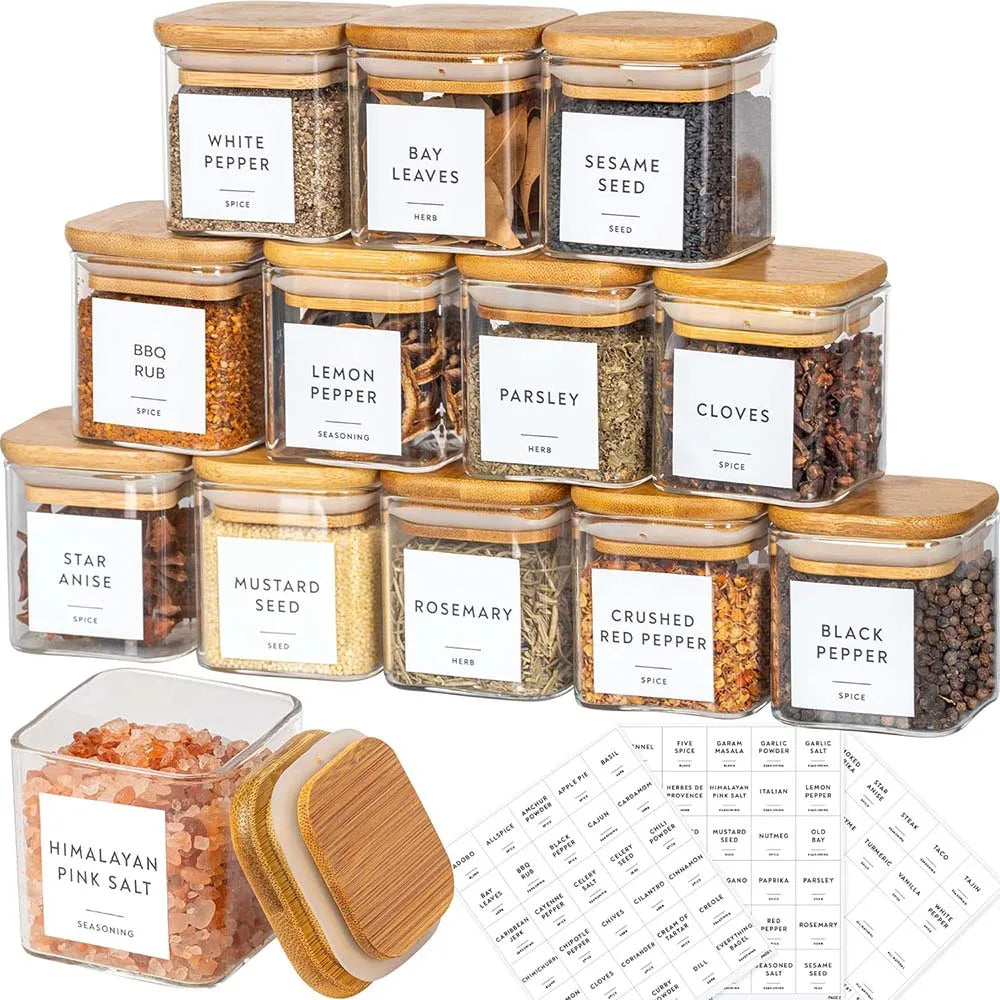 Glass Spice Jar Set with Bamboo Lids
