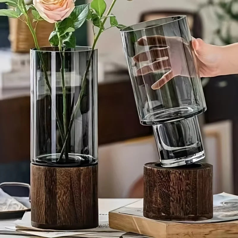 Glass & Wood Vase