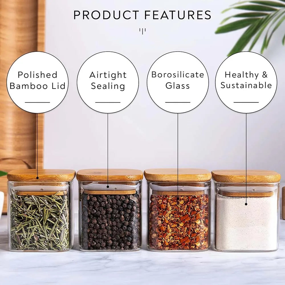 Glass Spice Jar Set with Bamboo Lids