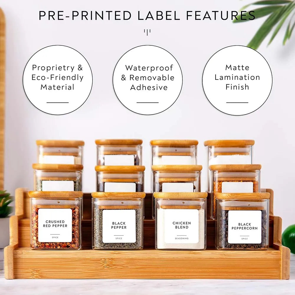 Glass Spice Jar Set with Bamboo Lids