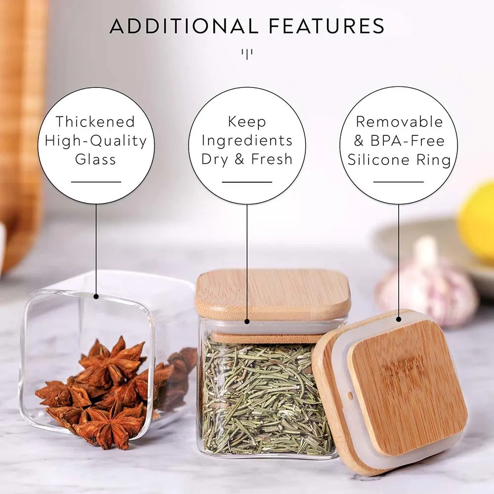Glass Spice Jar Set with Bamboo Lids