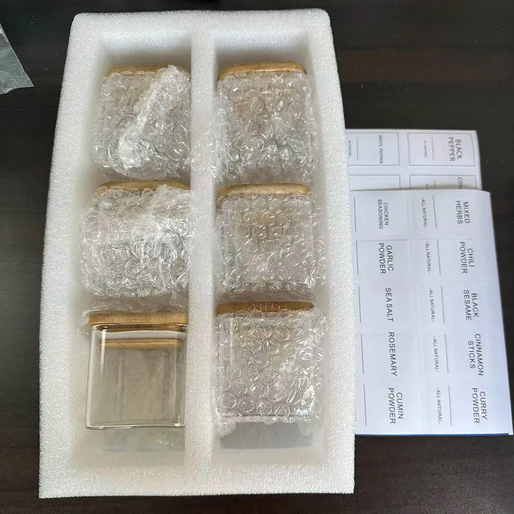 Glass Spice Jar Set with Bamboo Lids